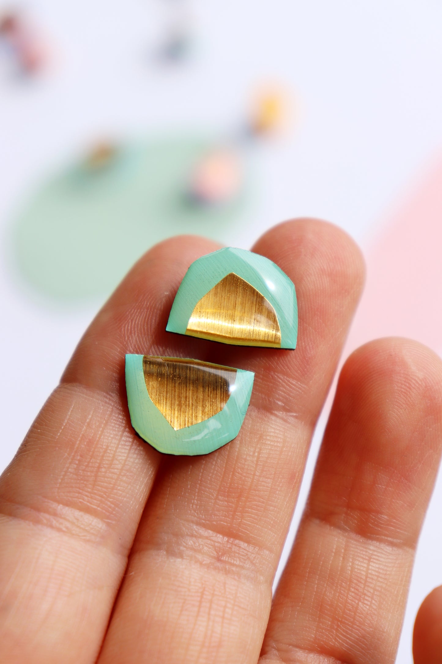 MACY studs in mint & gold