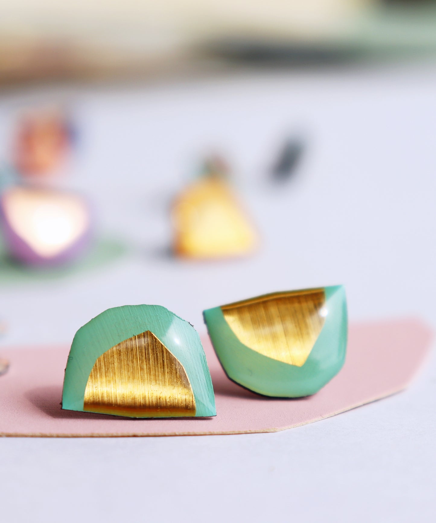 MACY studs in mint & gold