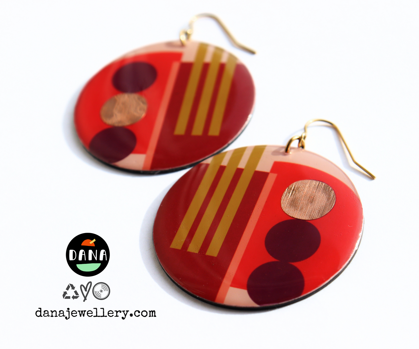 THEA NO. 1 in red, green, copper / eco conscious upcycled earrings