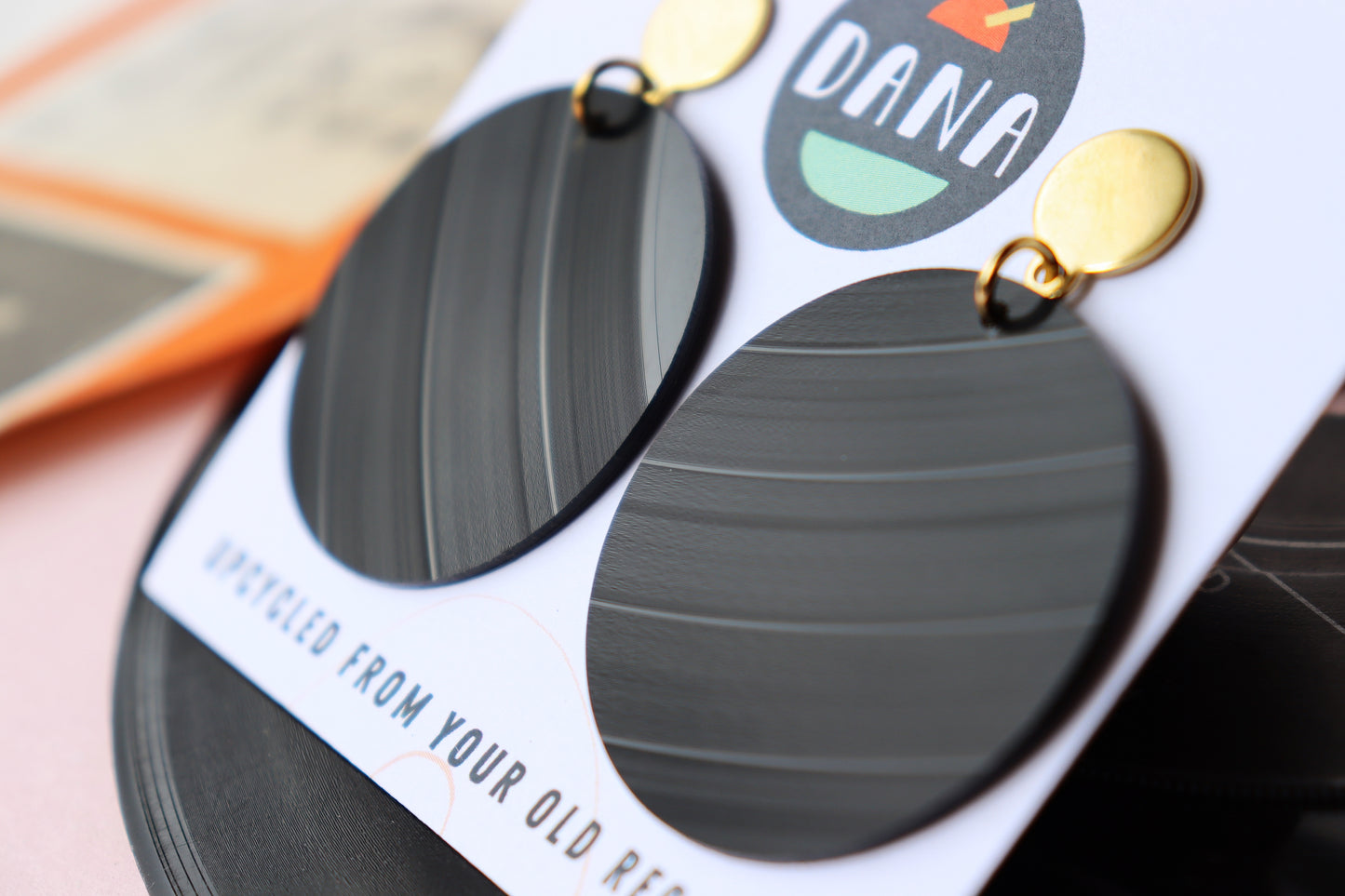 ALL BLACK vinyl record medium disc earrings / gold or silver posts