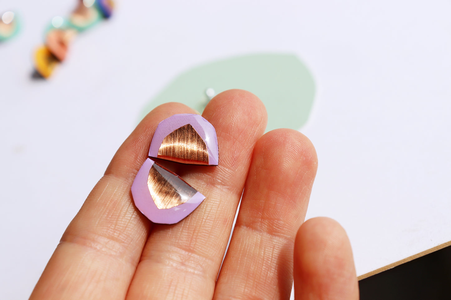 MACY studs in lilac & copper