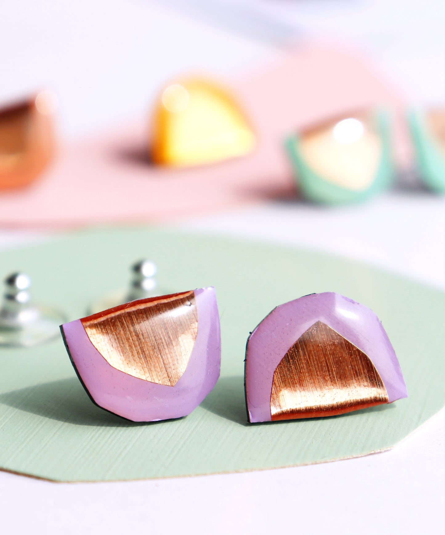 MACY studs in lilac & copper