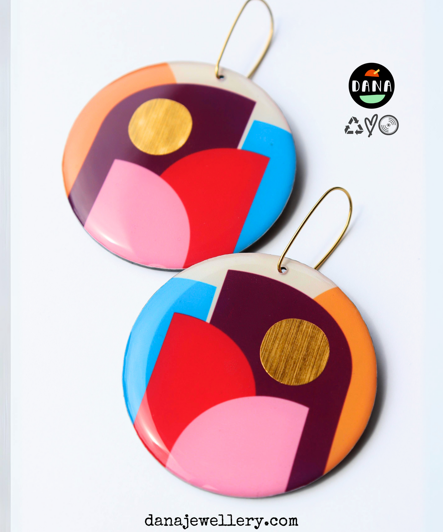 CLEO NO.3 in pink, red, blue, plum, yellow, gold / bold upcycled earrings made in Ireland