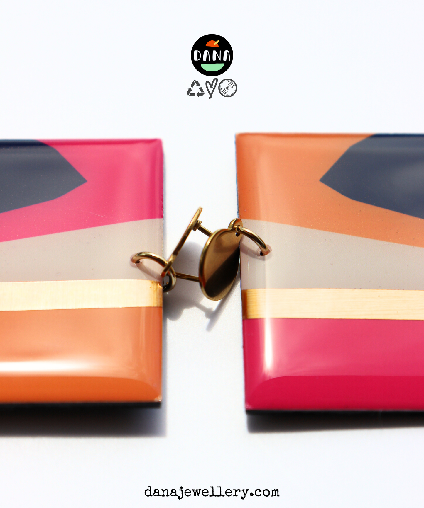 NIKKI NO.2 in pink, navy, yellow, gold / statement vinyl record earrings