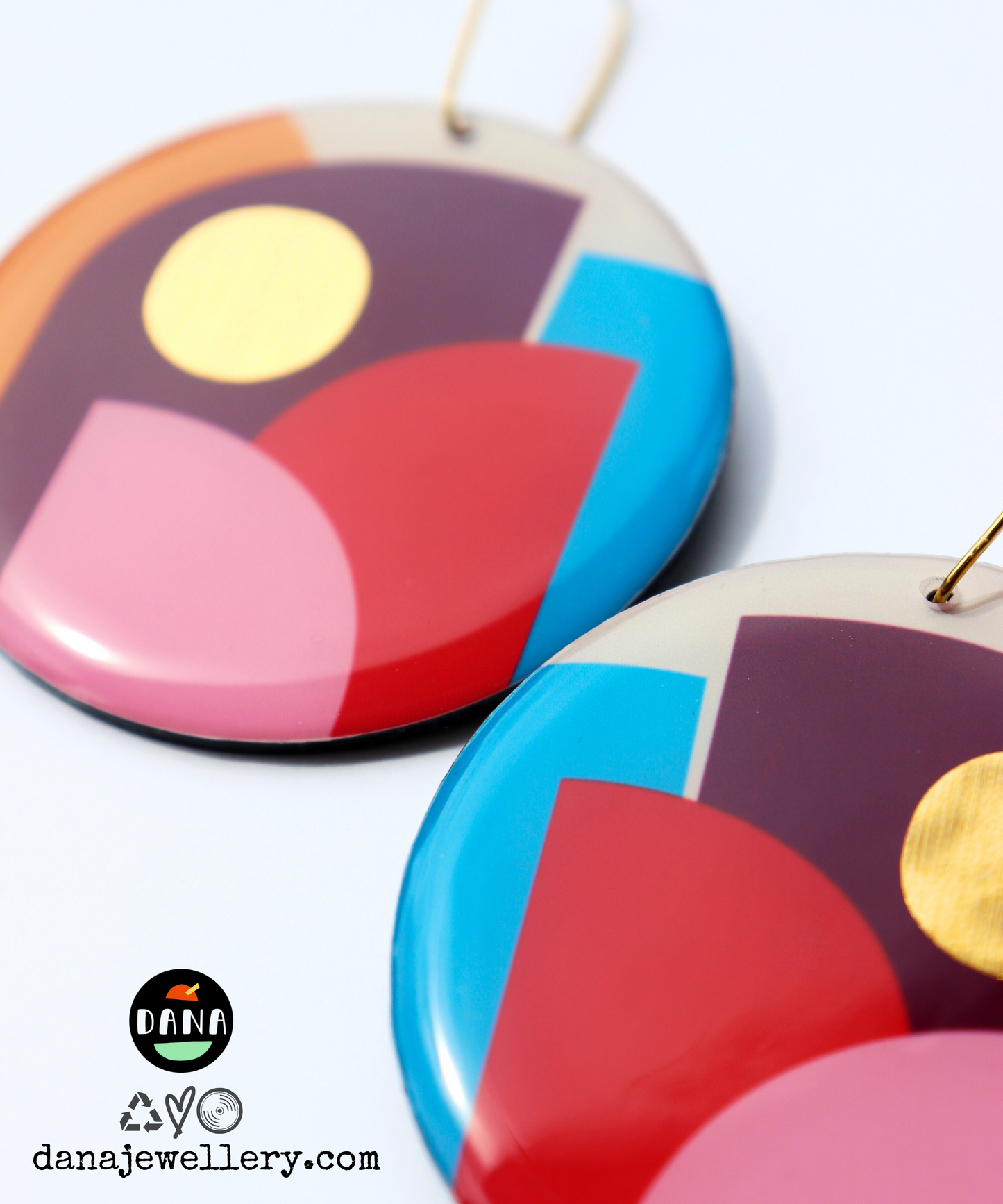CLEO NO.3 in pink, red, blue, plum, yellow, gold / bold upcycled earrings made in Ireland
