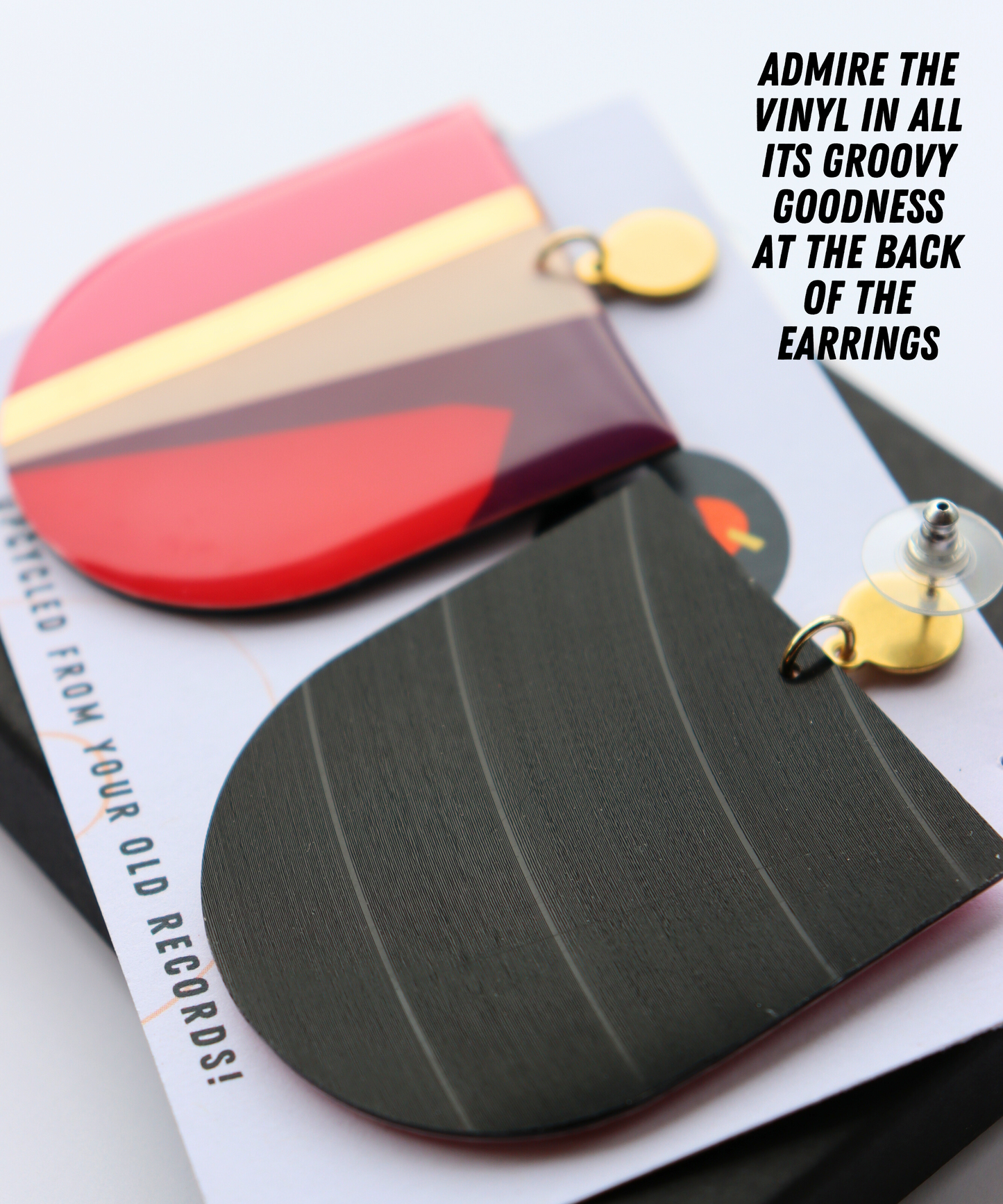 NIKKI NO.1 in red, pink, plum, gold / abstract contemporary recycled earrings