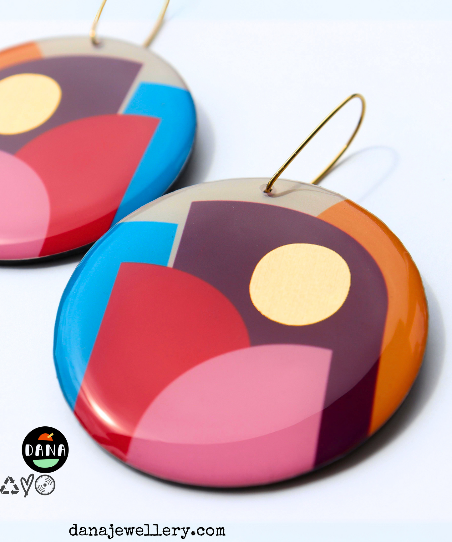 CLEO NO.3 in pink, red, blue, plum, yellow, gold / bold upcycled earrings made in Ireland