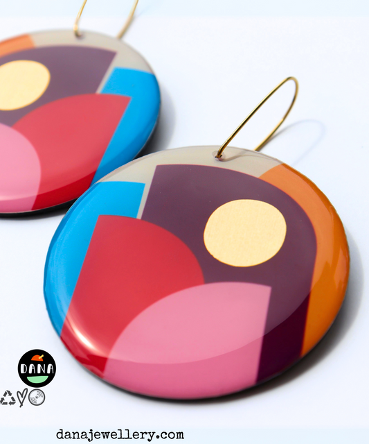 CLEO NO.3 in pink, red, blue, plum, yellow, gold /  bold upcycled earrings made in Ireland
