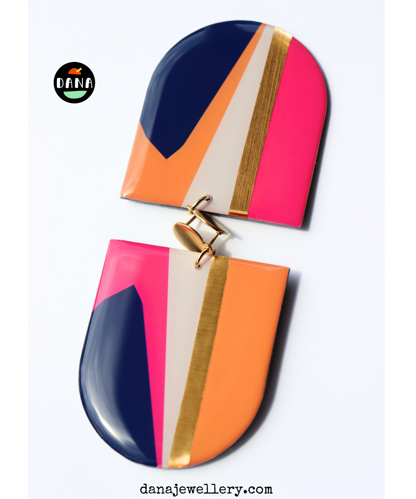 NIKKI NO.2 in pink, navy, yellow, gold / statement vinyl record earrings