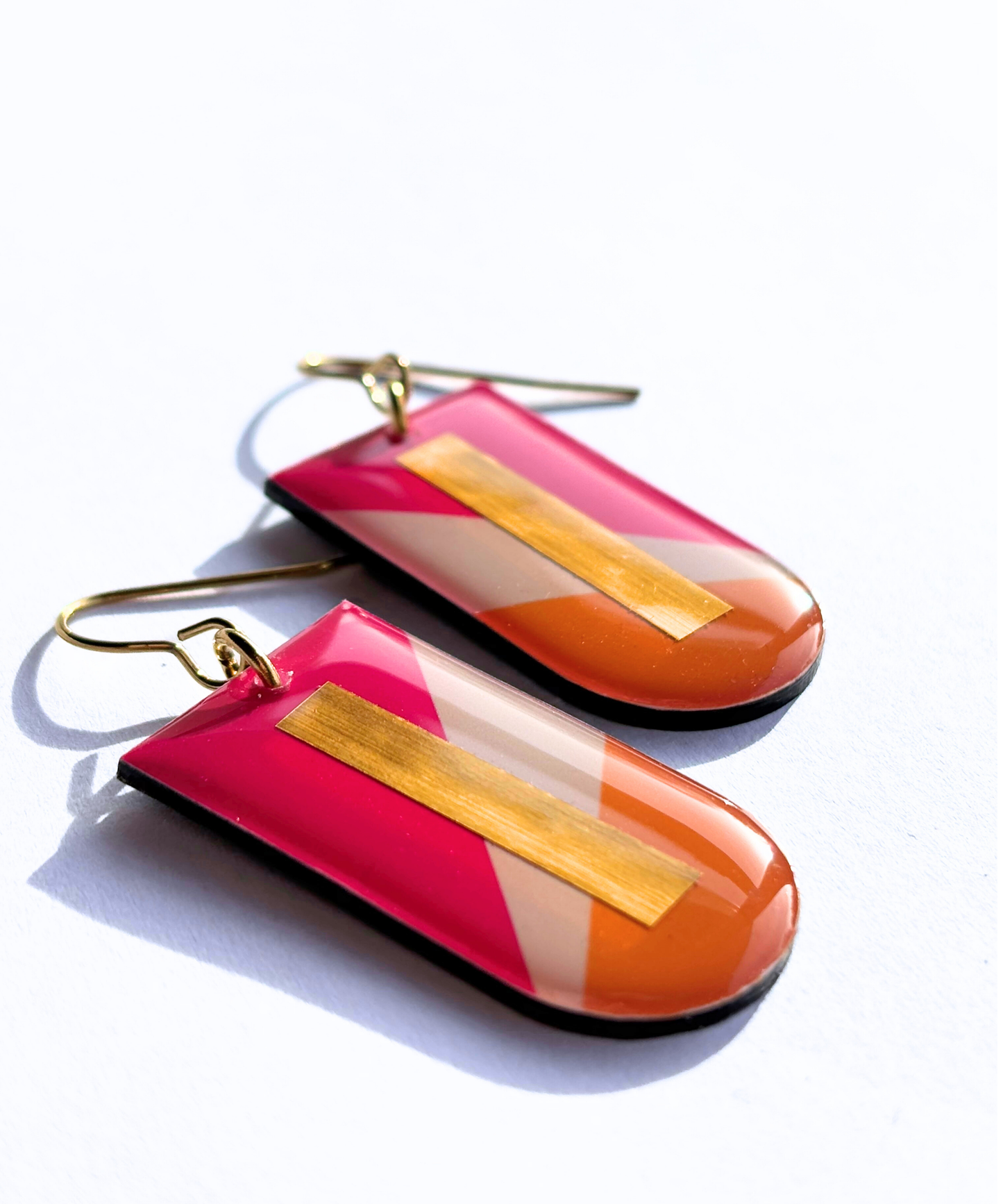 NINA in hot pink, yellow and gold / modern earring design