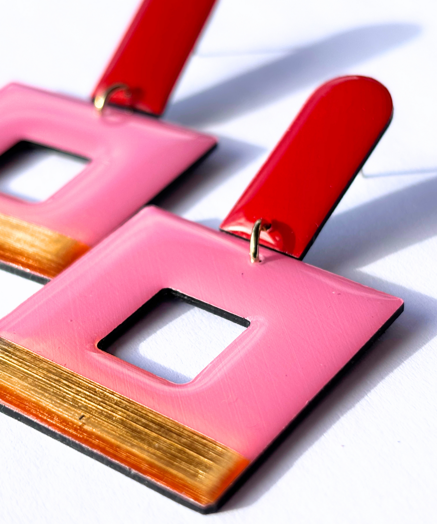 MIKA in red, pink, gold / statement geometric earrings