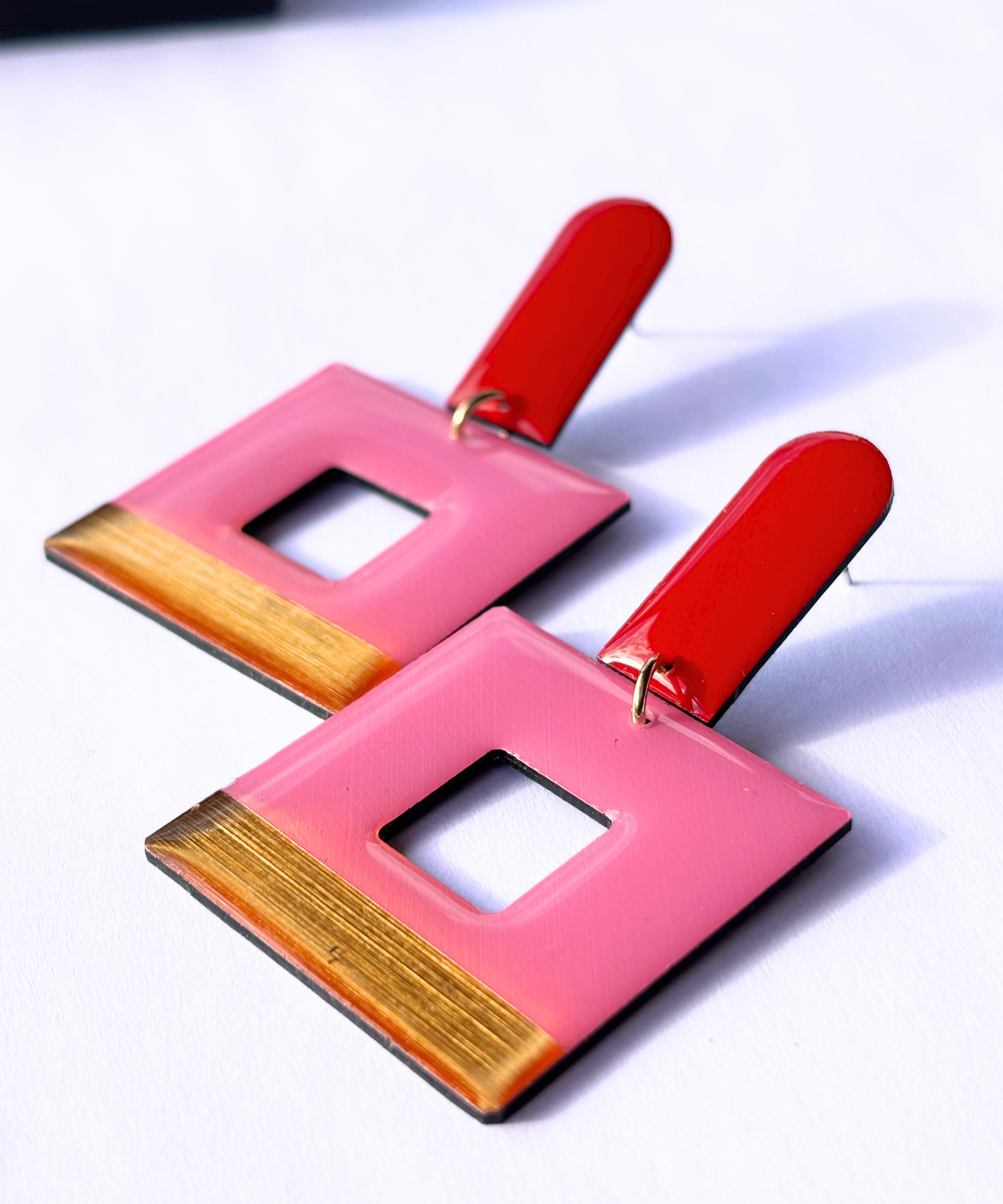 MIKA in red, pink, gold / statement geometric earrings