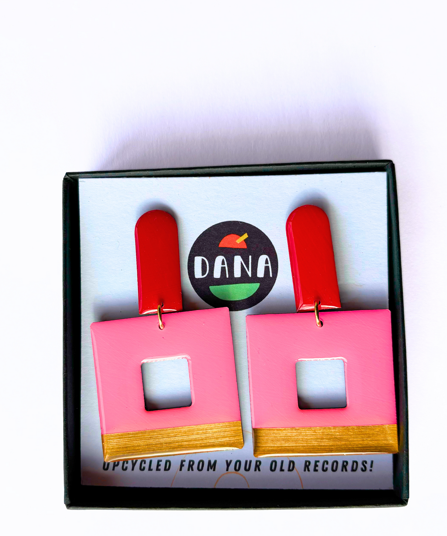 MIKA in red, pink, gold / statement geometric earrings