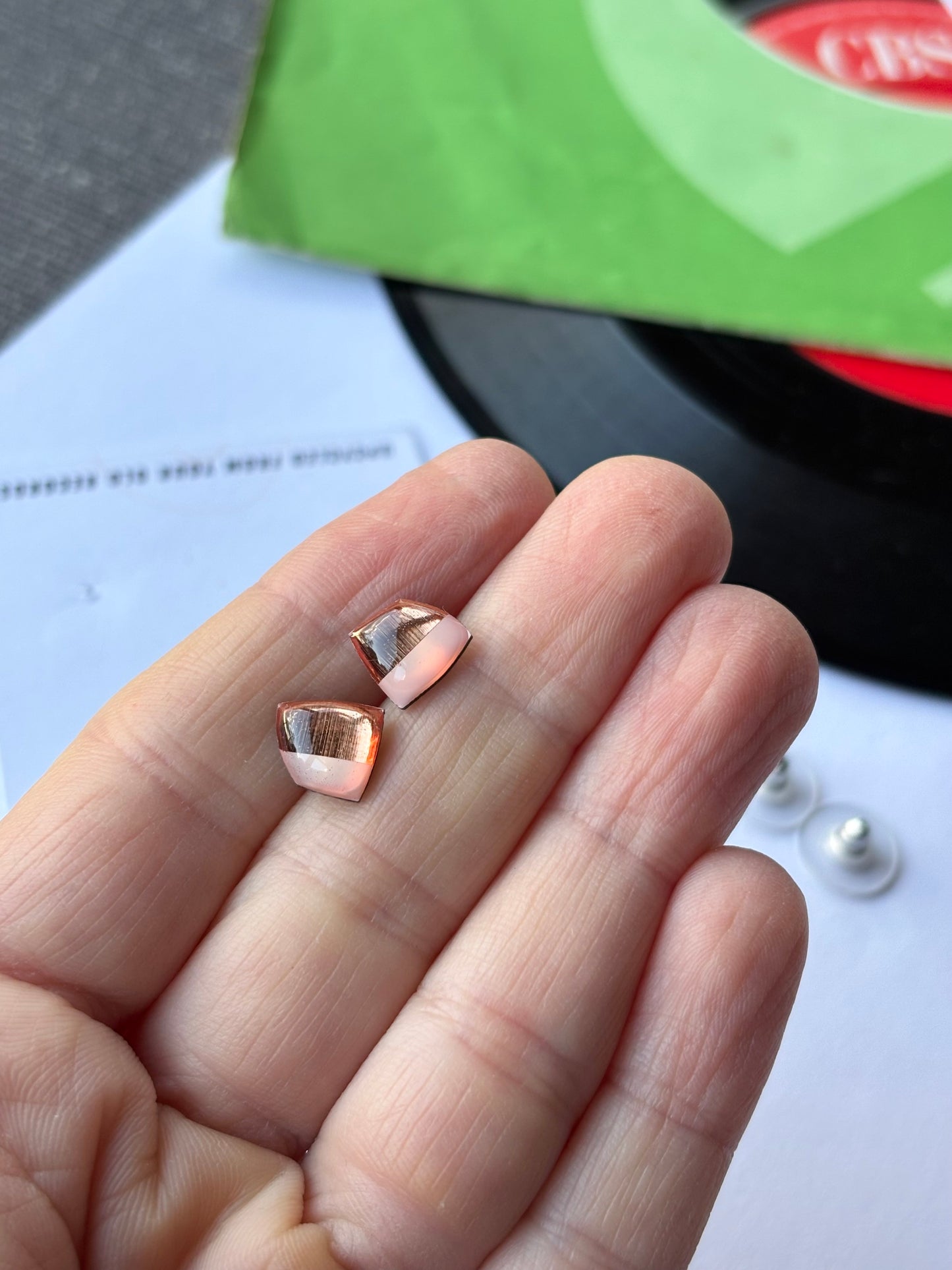 40% OFF Upcycled geometric studs in light pink and copper / hypoallergenic