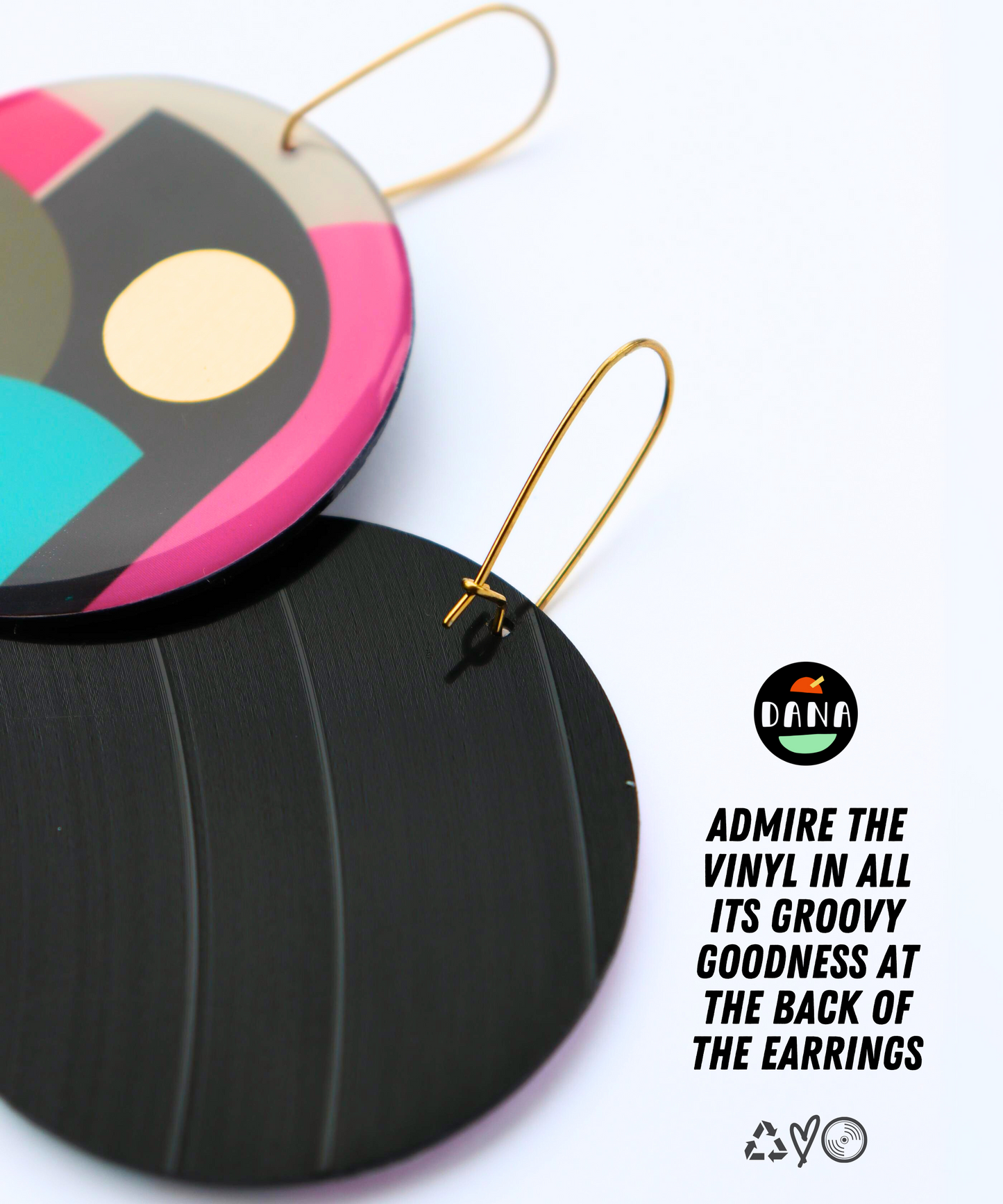 CLEO NO.1 in pink, olive, turquoise, gold / graphic hard edge disc earrings
