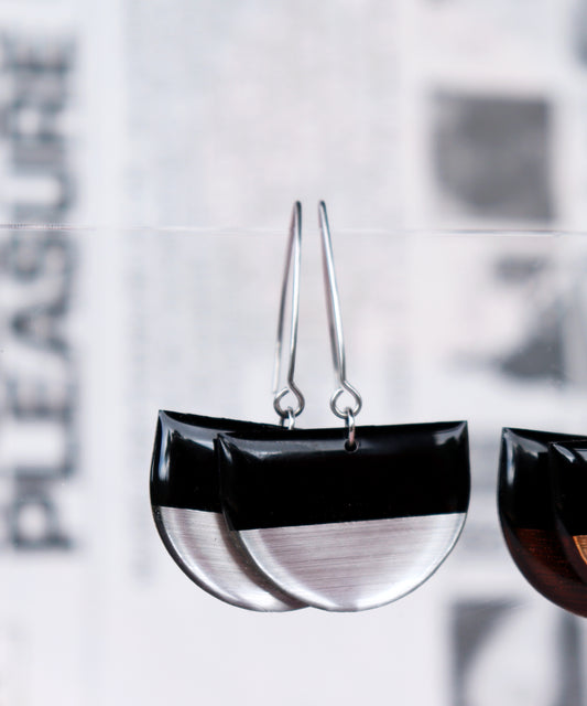 50% OFF MARGOT no.1 in black and silver/ minimal casual chic vinyl record earrings
