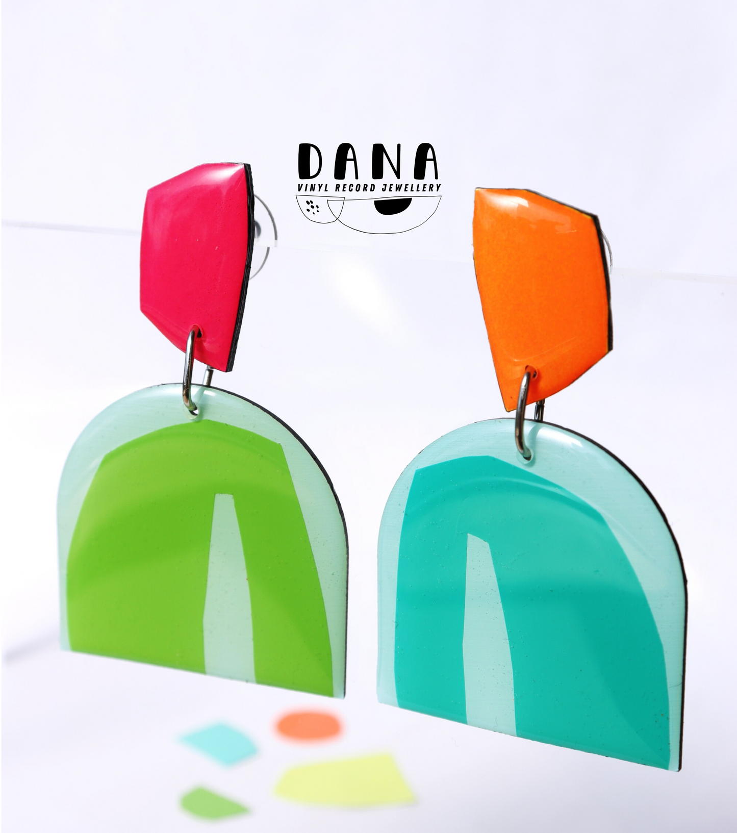 GEO NO.1 in apple green, teal turquoise, hot pink, vibrant orange