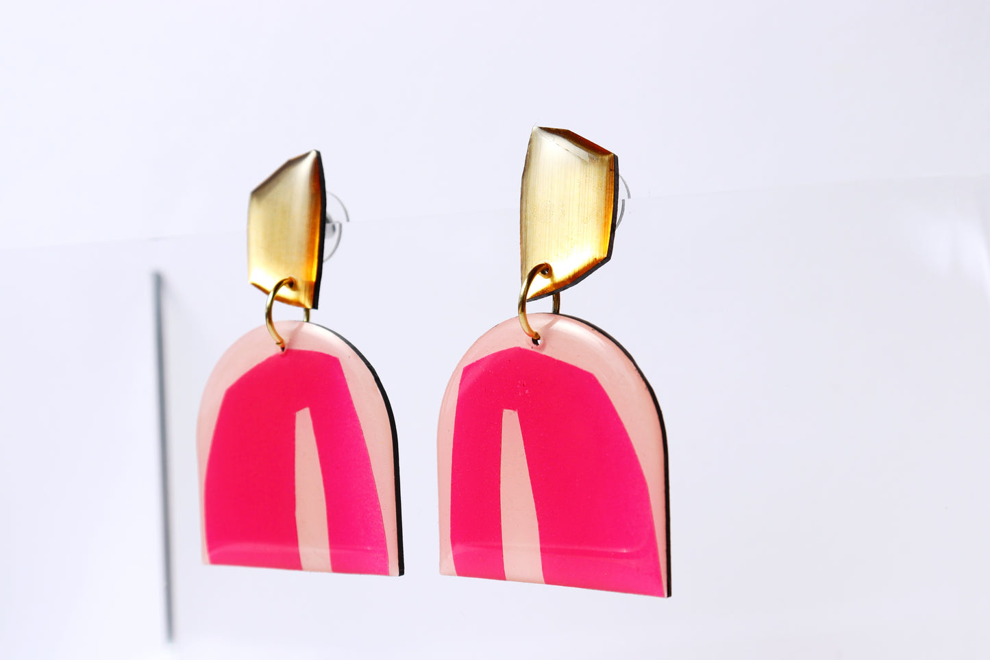 GEO NO.1 in hot hot pink and gold / unique upcycled art earrings