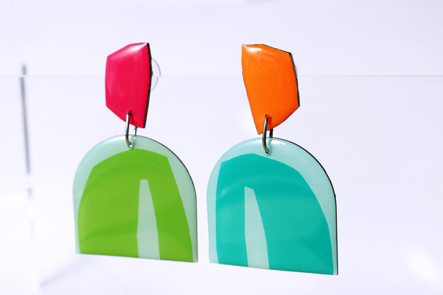GEO NO.1 in apple green, teal turquoise, hot pink, vibrant orange