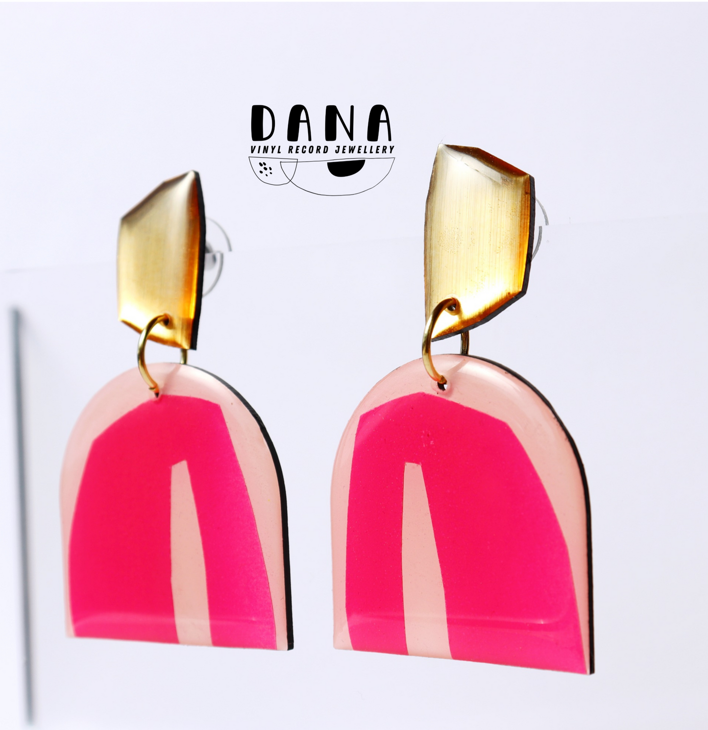 GEO NO.1 in hot hot pink and gold / unique upcycled art earrings