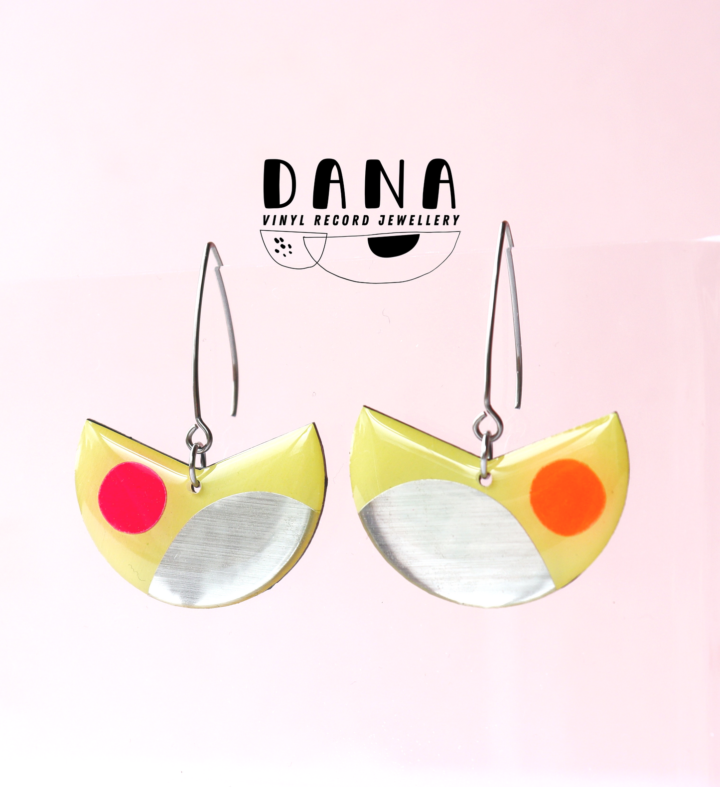 30% OFF last pair / PACMAN in pastel yellow, hot pink and neon orange / upcycled from your old records
