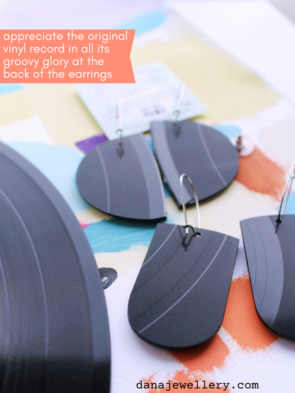 30% OFF Art on your ears / abstract contemporary upcycled vinyl record earrings