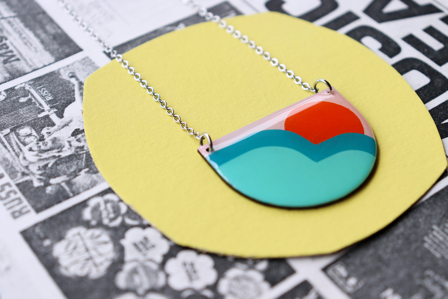 Colourful recycled necklace in deep orange, teal, turquoise /handmade in Ireland