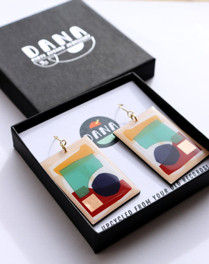 30% OFF Collage abstraction with a touch of copper / contemporary upcycled vinyl earrings