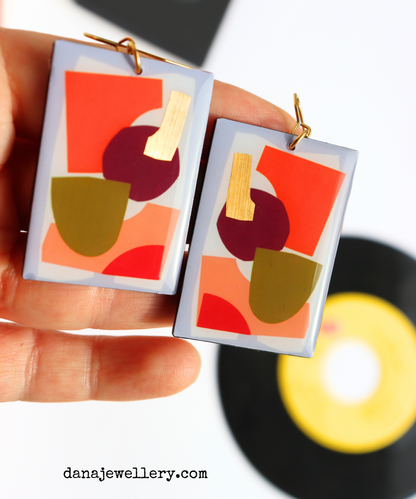 30% OFF Art on your ears / abstract contemporary upcycled vinyl record earrings