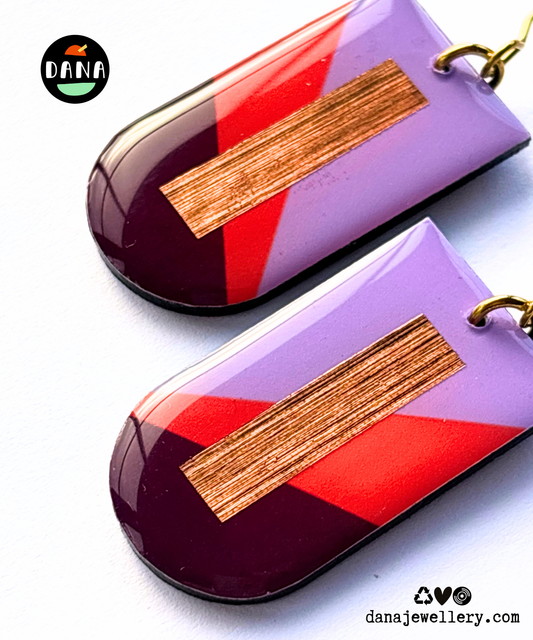 NINA in lilac, deep orange, plum, and copper