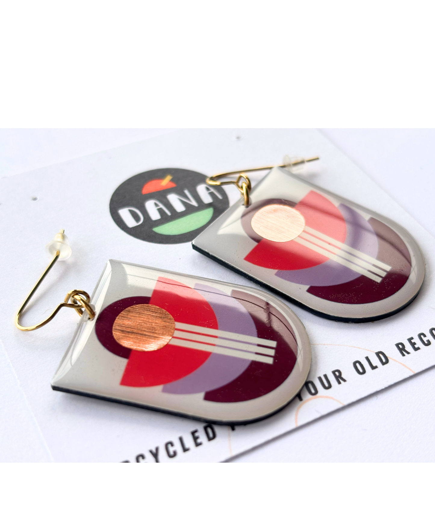 30% OFF ART DECO earrings in reddish orange, lilac, plum, with a pop of copper
