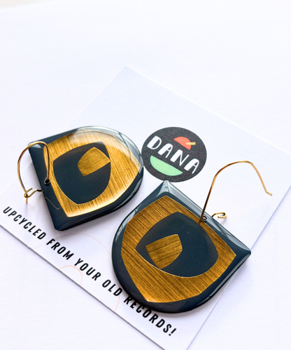 30% off bold art graphic earrings in deep blue grey and lush gold | Irish made earrings