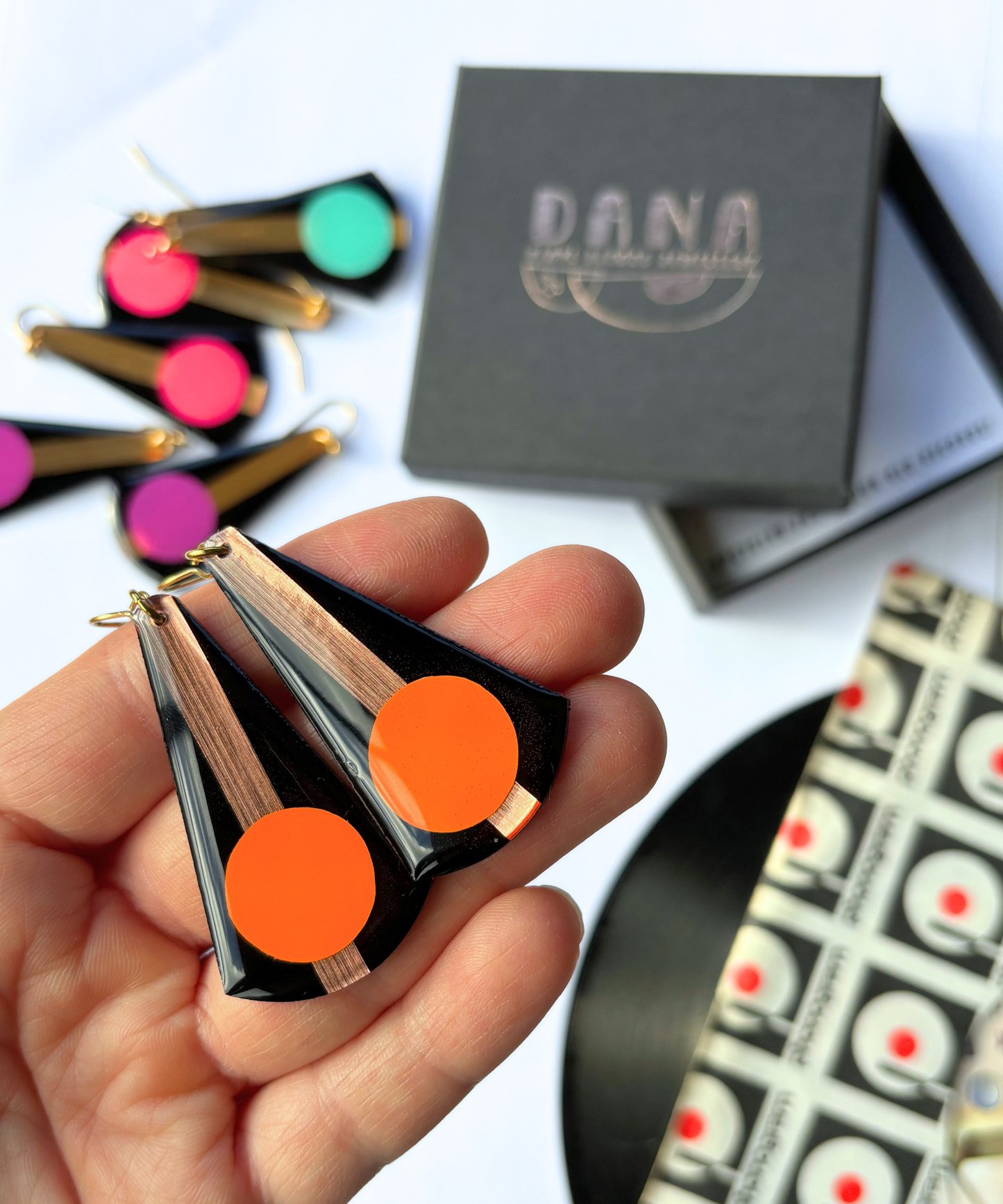 ANDY in black, orange, and copper | unique art earrings