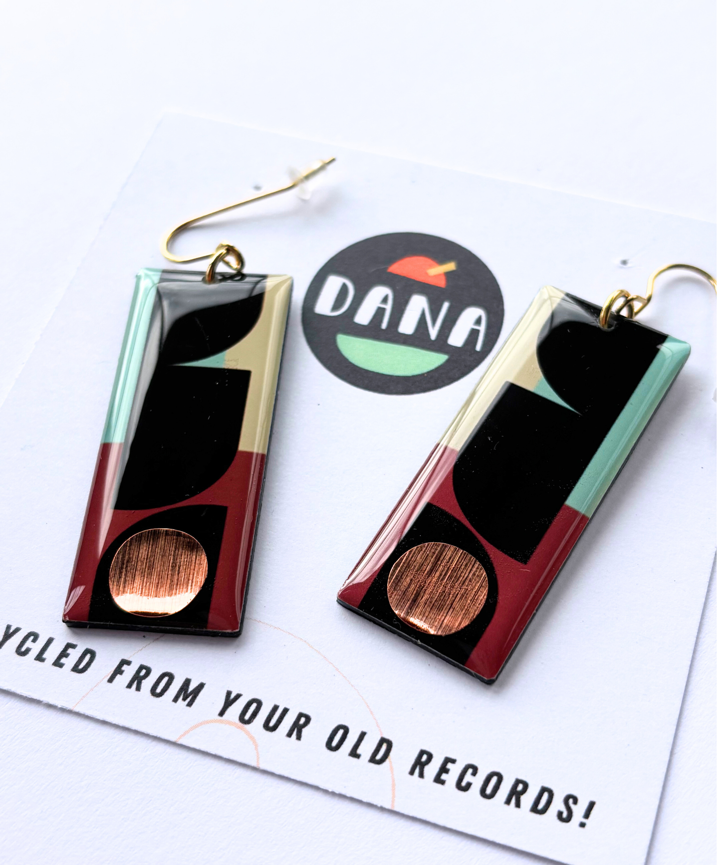 30% OFF The Rectangles in terracotta, black, pale yellow and green with a pop of copper/ eco chic earrings