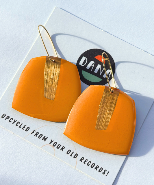 50% OFF / large upcycled contemporary earrings in yellow and gold by DANA