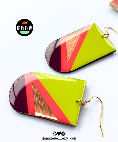 ZIGGY in lime green, deep orange, plum, copper