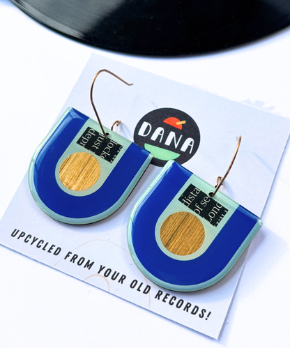 30% off statement art earrings in blue, gold and recycled magazine paper / unique upcycled Irish design
