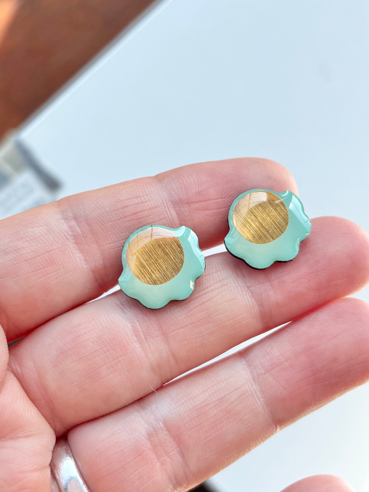40% OFF large FROUFROU studs in mint green and gold