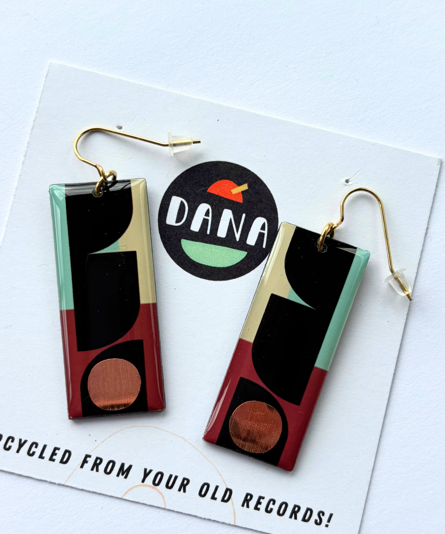 30% OFF The Rectangles in terracotta, black, pale yellow and green with a pop of copper/ eco chic earrings