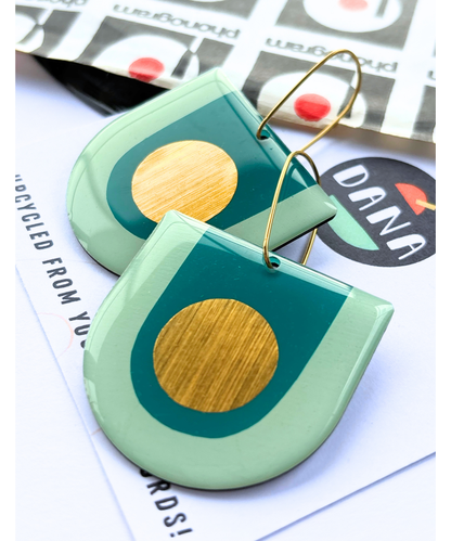 30% off bold graphic earrings in teal green & gold | Irish made earrings