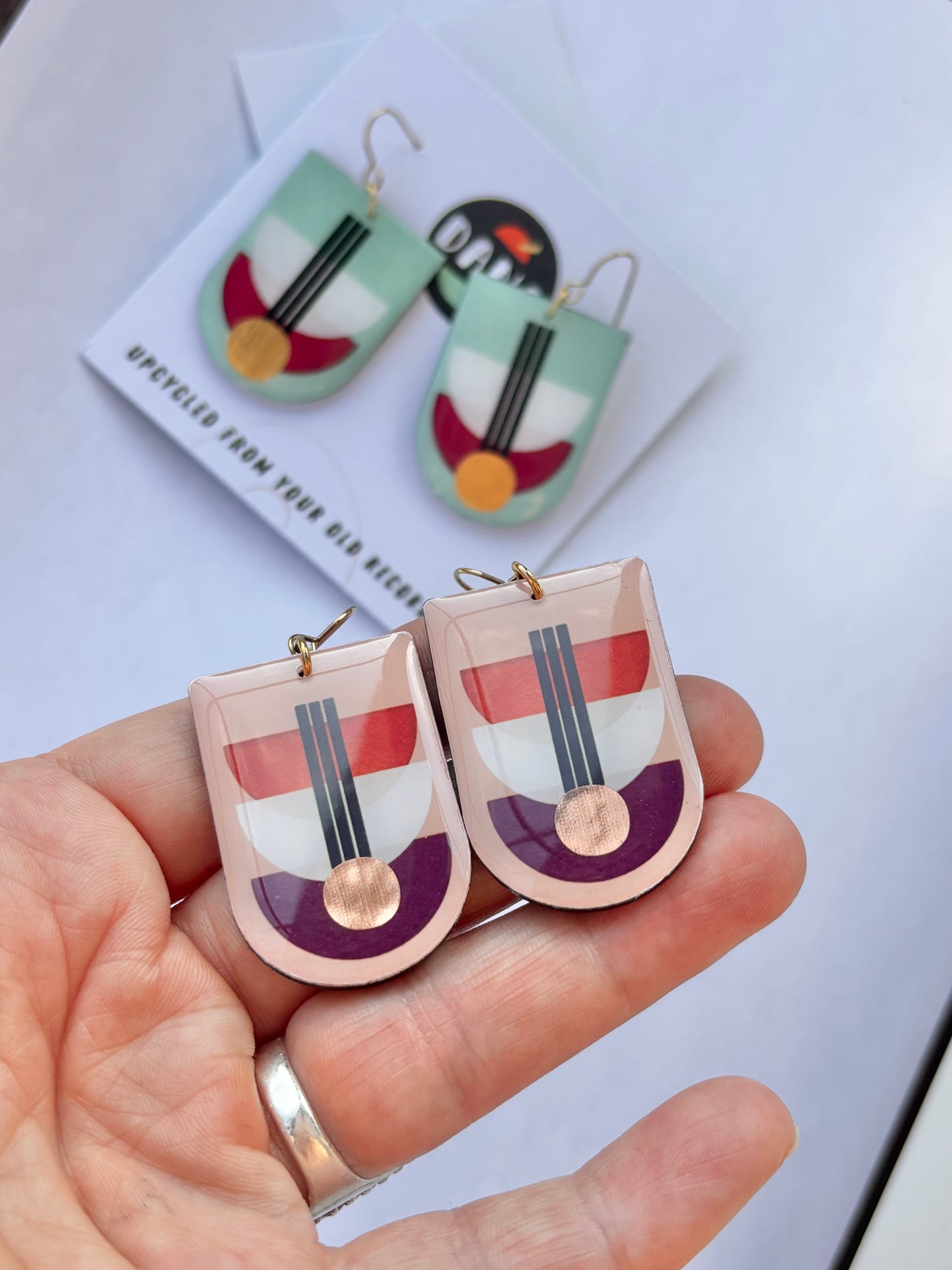 30% OFF samples one of a kind earrings in plum, white, orange, with a warm pop of copper