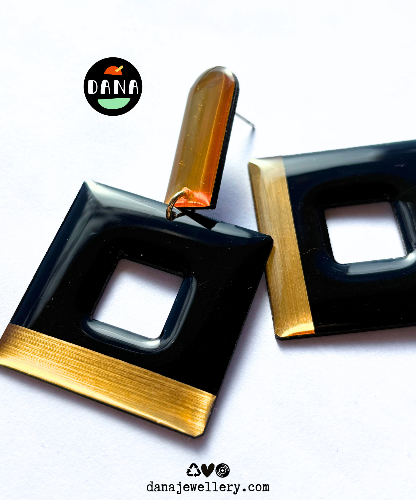 MIKA in black and gold / eco chic upcycled statement earrings