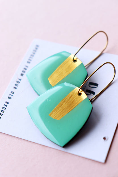 40% OFF BETTY no.2 in minty green & gold / vinyl record earrings l