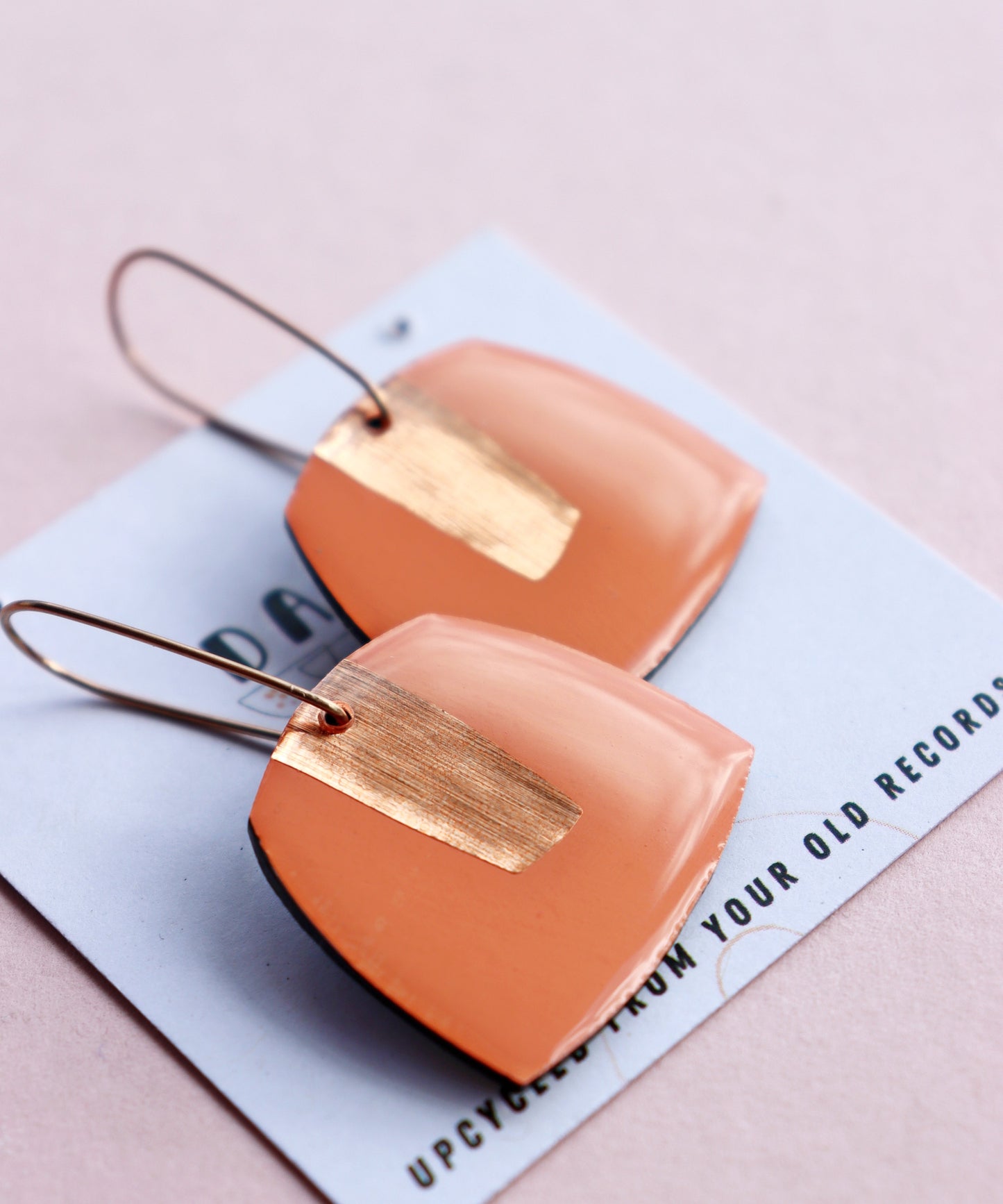 50% OFF BETTY no.2 in warm salmon pink & copper / vinyl record earrings (Copy)