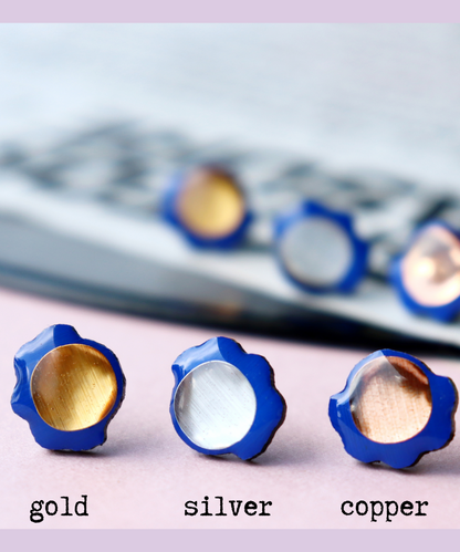 50% OFF  Froufrou studs in royal blue with gold, silver, or copper accents