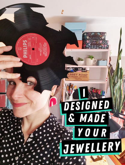 40% off / ARCH vinyl record necklace in warm pink, copper and black